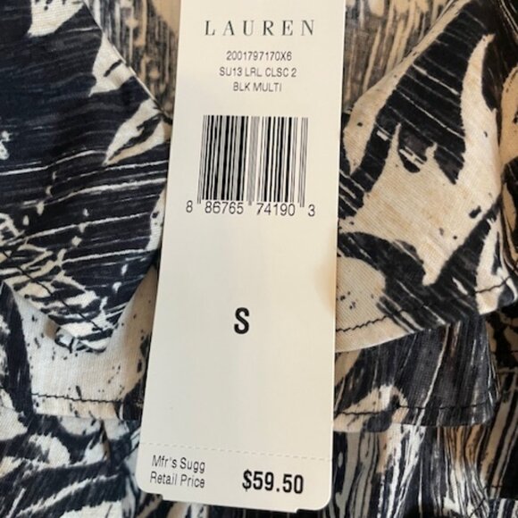 Lauren Ralph Lauren Black and White Paisley Sleeveless Ruffle Top, Size Small - Picture 3 of 4